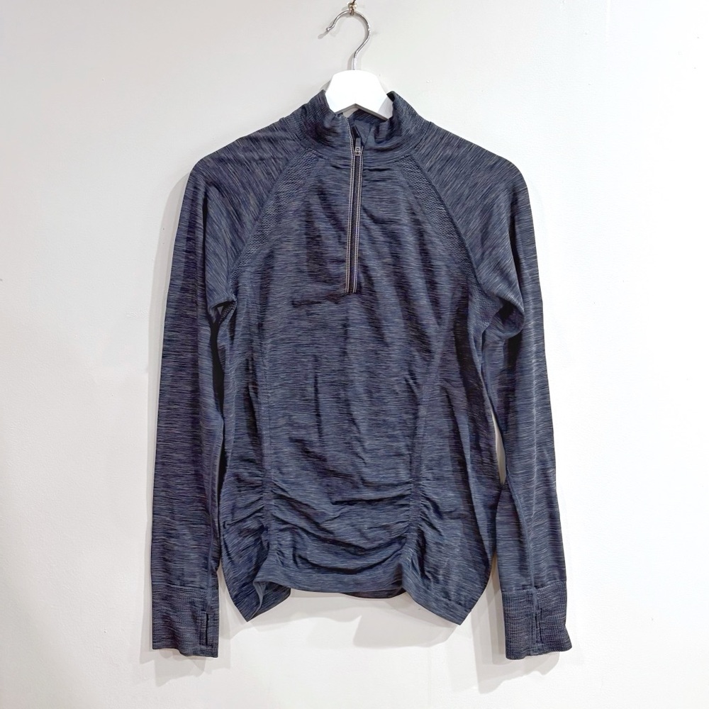 Athleta Fastest Track Quarter Zip Pullover Women L Gray Space Dye Sportswear